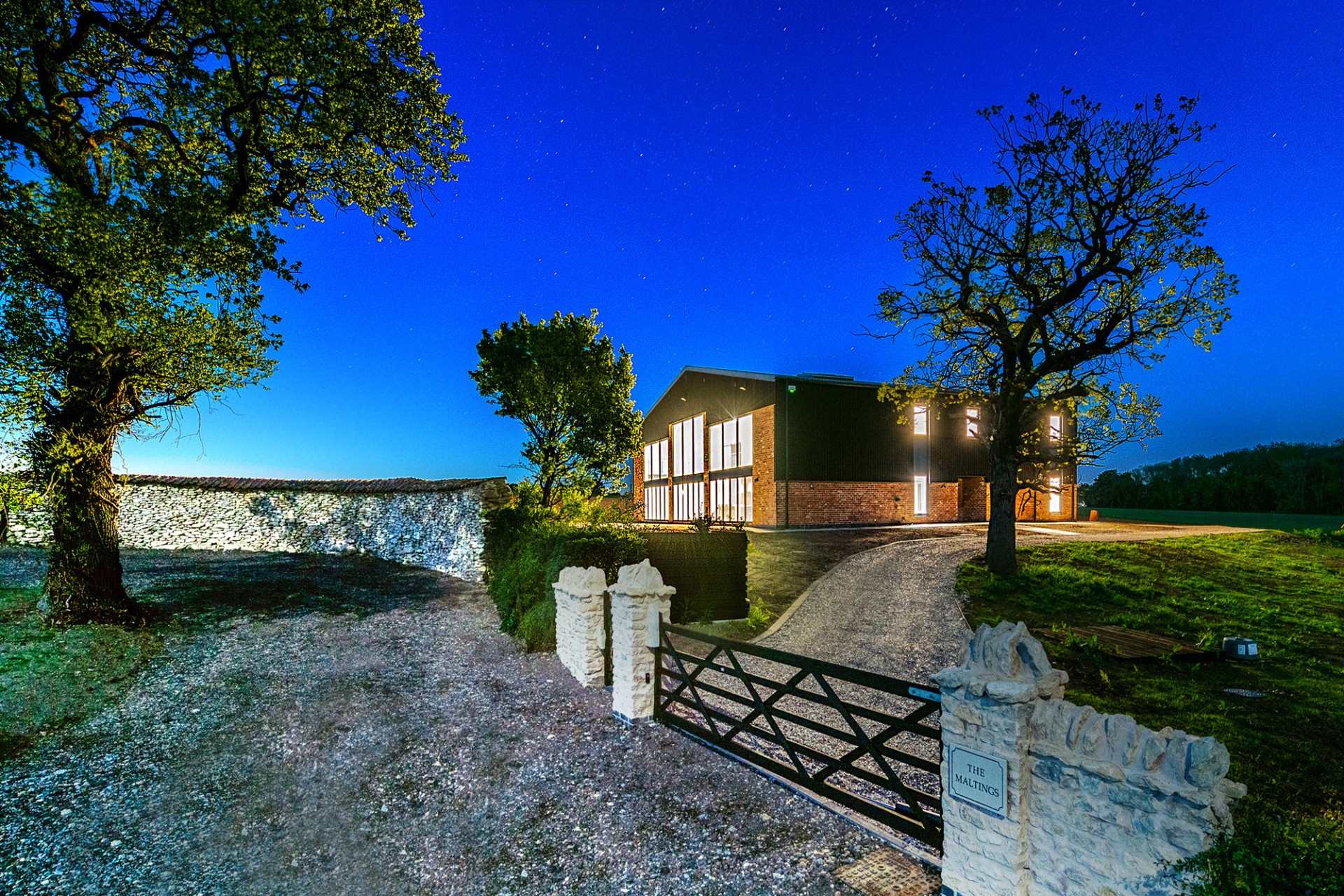 Photo of a home at night
